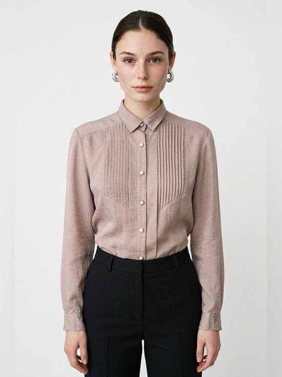 Tops - Vintage tuxedo pleated blouse